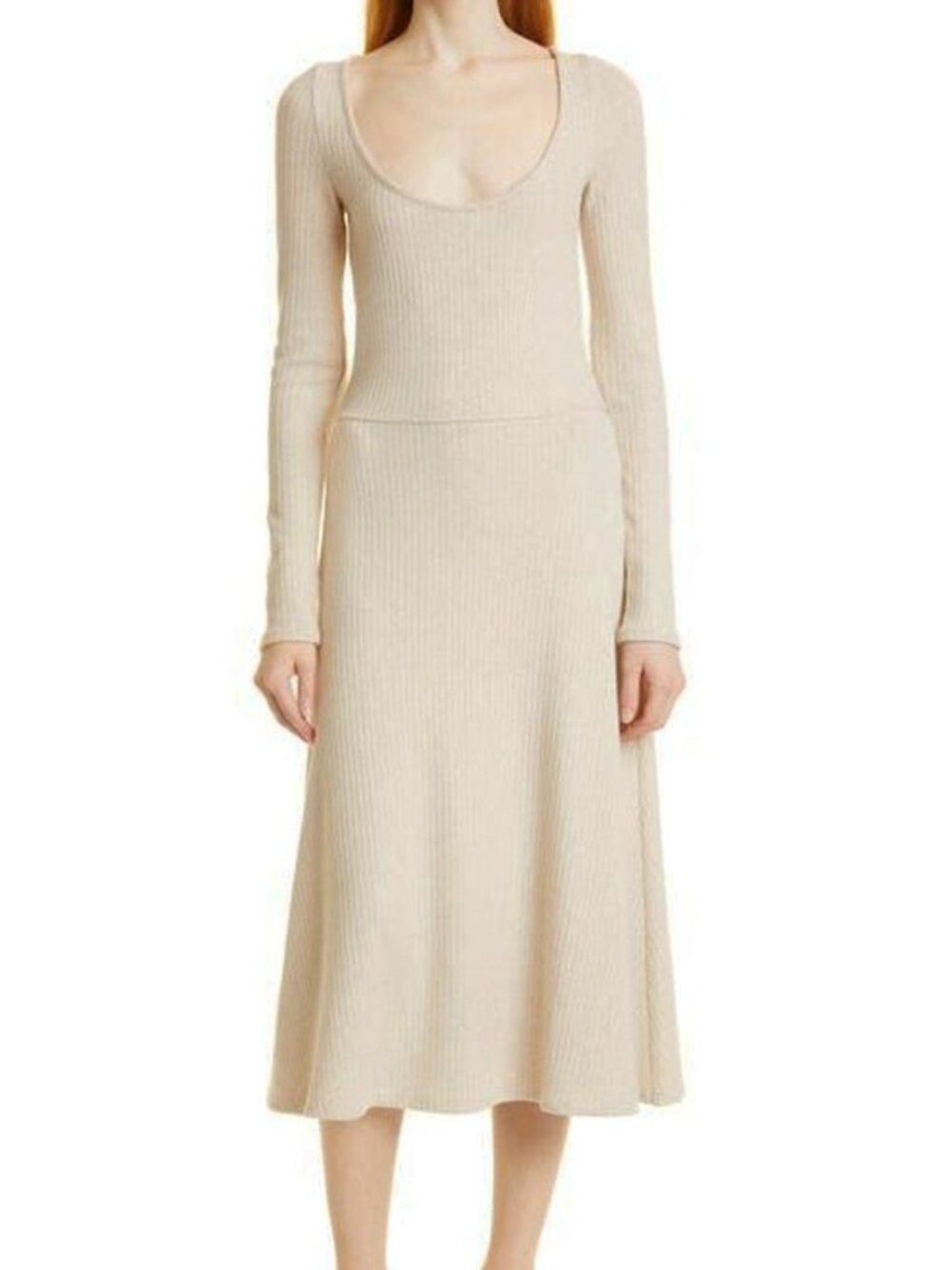 New Vince Drop Waist Midi Sweater Dress Oatmeal Small $275